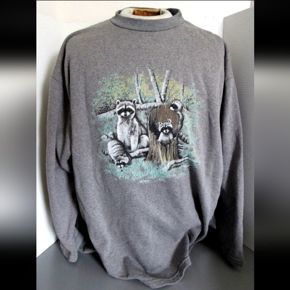 Vintage Other - Vintage Gray Raccoon Graphic Sweatshirt Size XXL Simply Basic